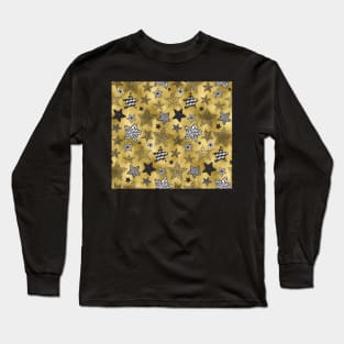 Whimsical Stars on Gold Glimmer Background Long Sleeve T-Shirt